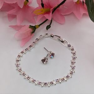 NEW! Silver and Pink Bracelet & Earrings Set Made With Swarovski Crystals